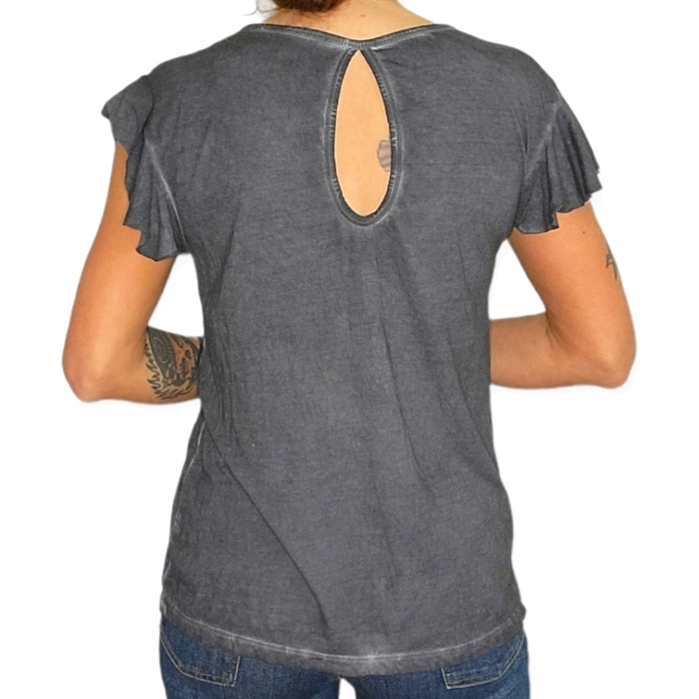Susina Ruffled Cotton Modal Blouse Medium Grey - Picture 3 of 4